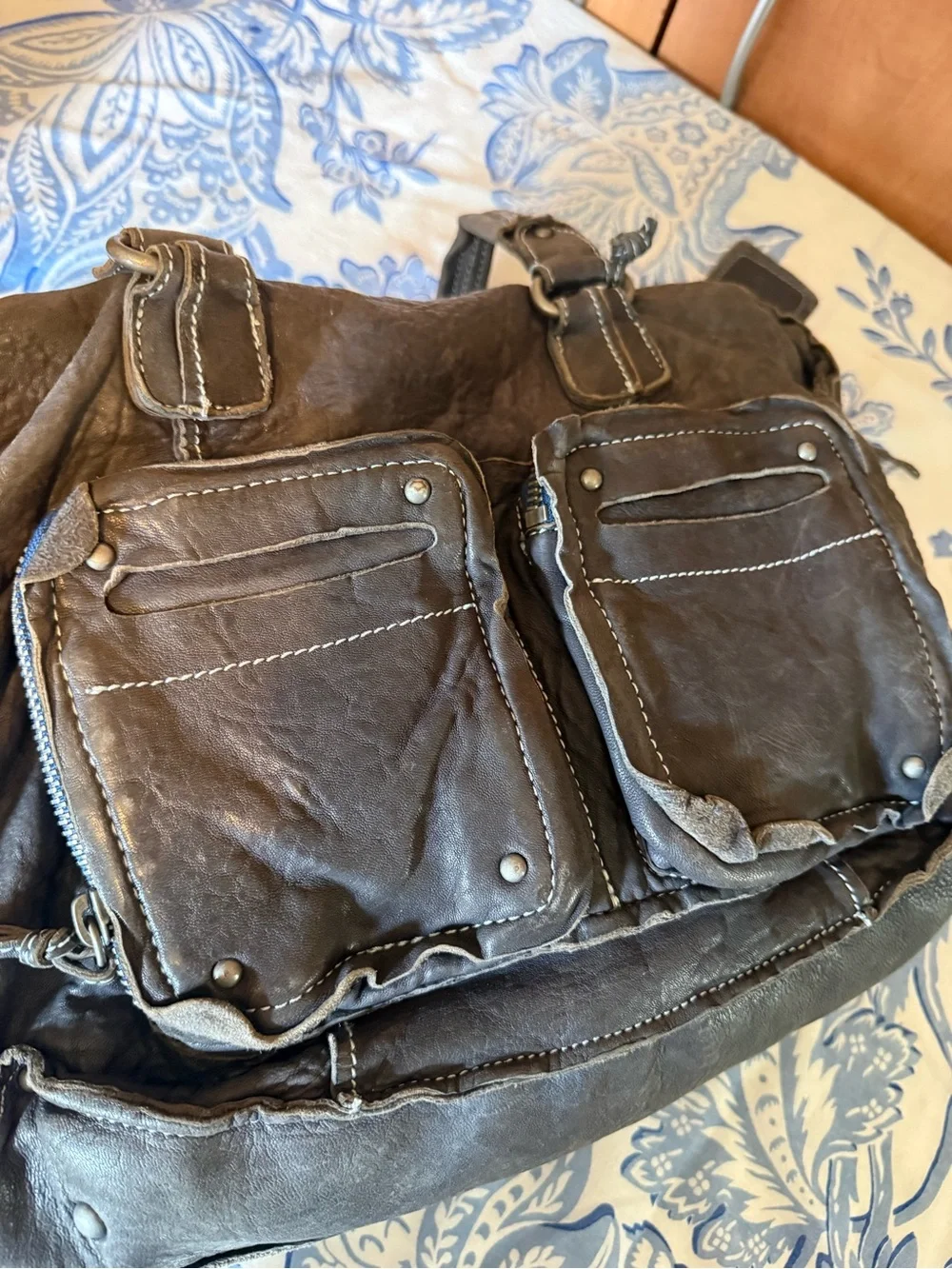 OLIVIA HARRIS Dark Gray LEATHER SATCHEL TOTE  BAG Purse Pocketbook